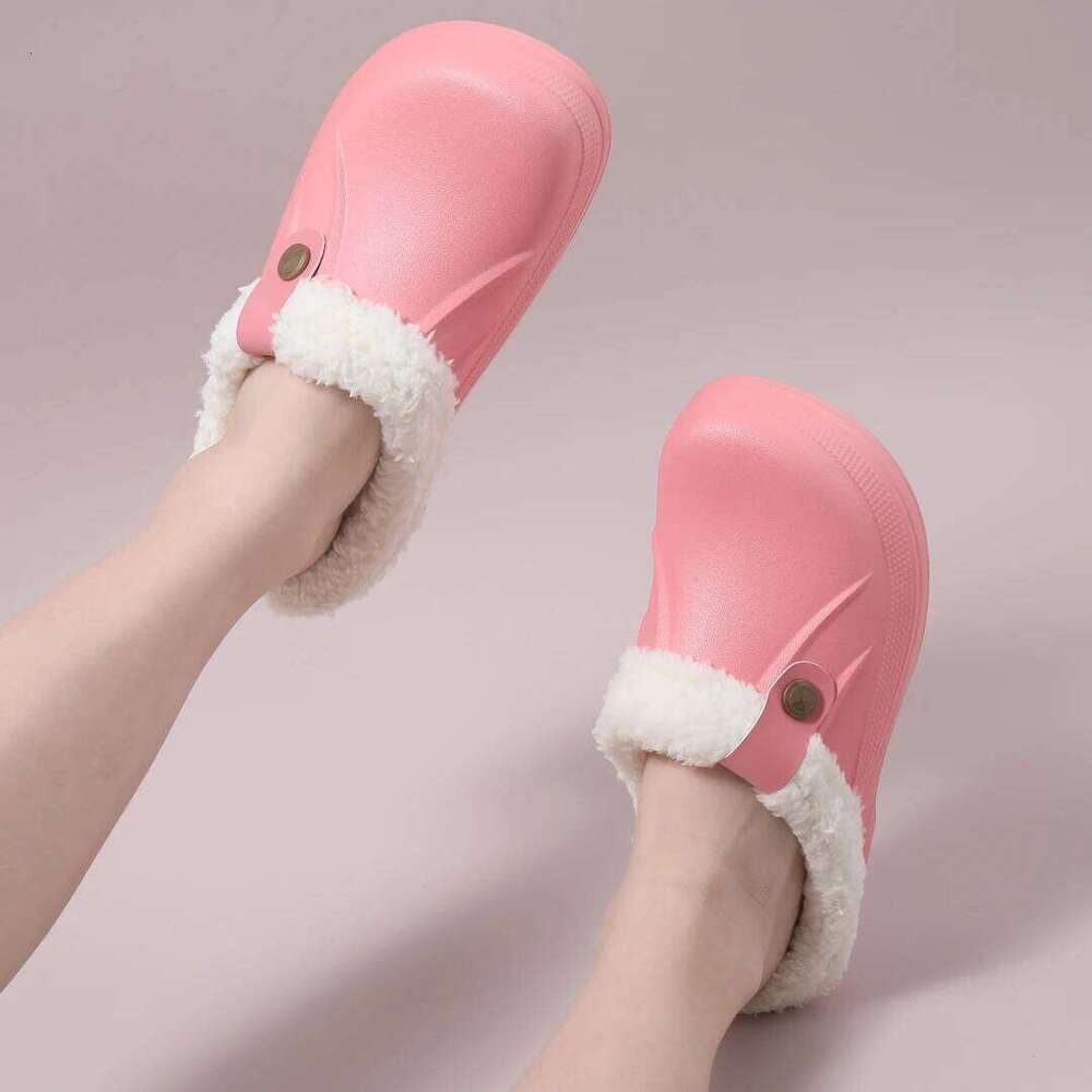 Litfun Female Clogs Couples Home Bedroom Fuzzy Slides Soft Sole Waterproof EVA Plush Women Warm Slippers Garden Shoes