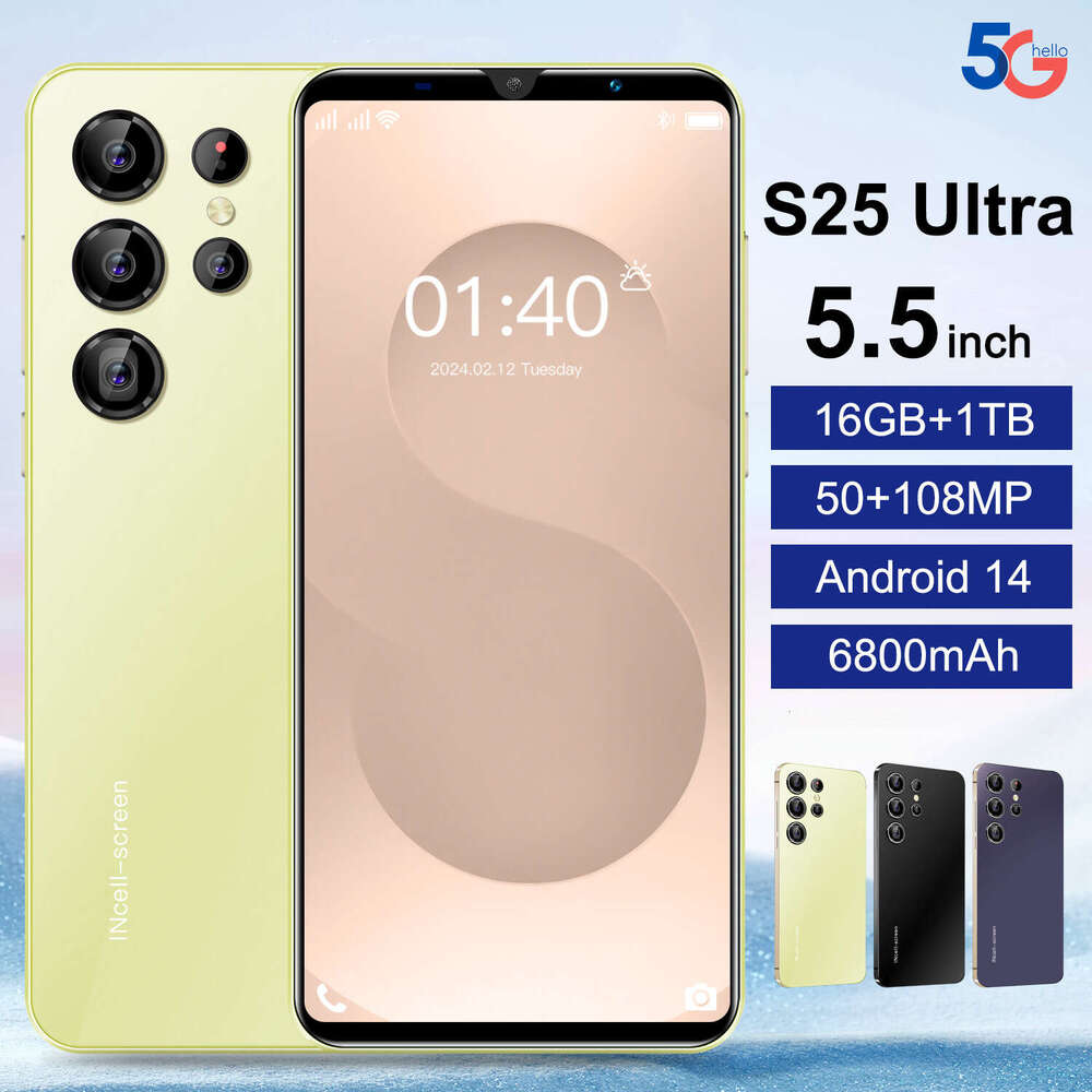 2026 New S25 Ultra Mobile Phone 5.5inch HD Waterdrop Display 16+1TB Large Memory Android Smartphone Wholesale SANNAING
