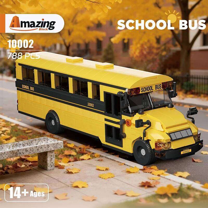 788PCS Building Blocks Classic Yellow American School Bus Model Bricks Desktop Ornament Kids Educational DIY Toy Gift Z260305