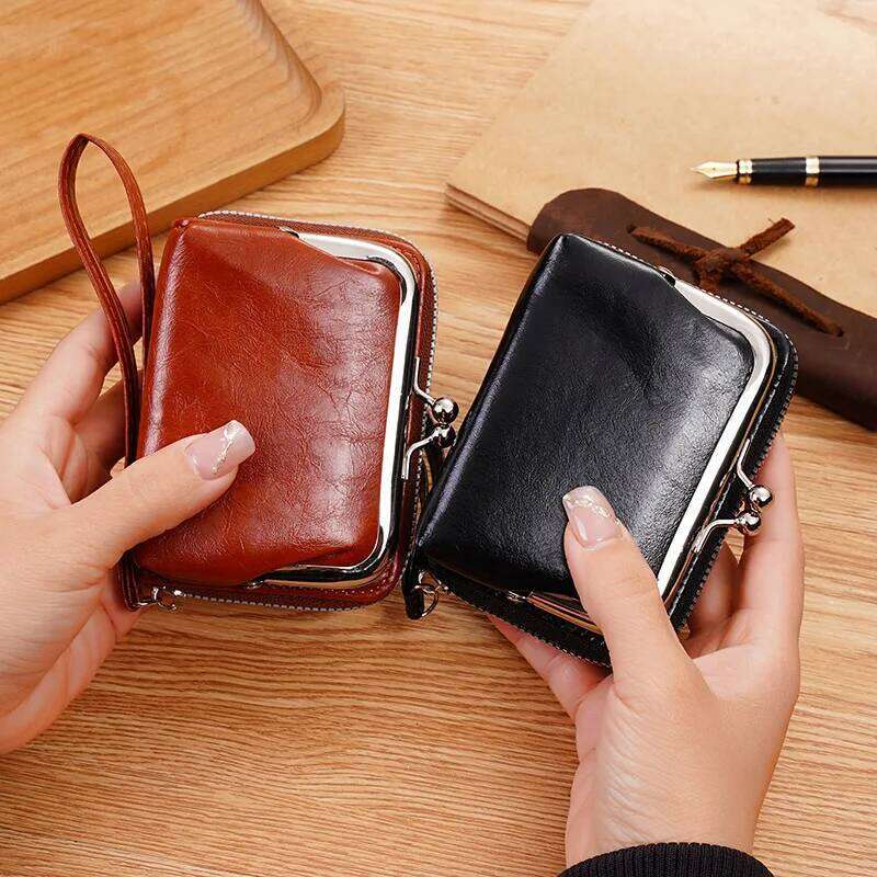New ladies' buckle PU coin purse Fashion zipper clip bag mini handbag women daily multi card slot wallet for shopping C260304