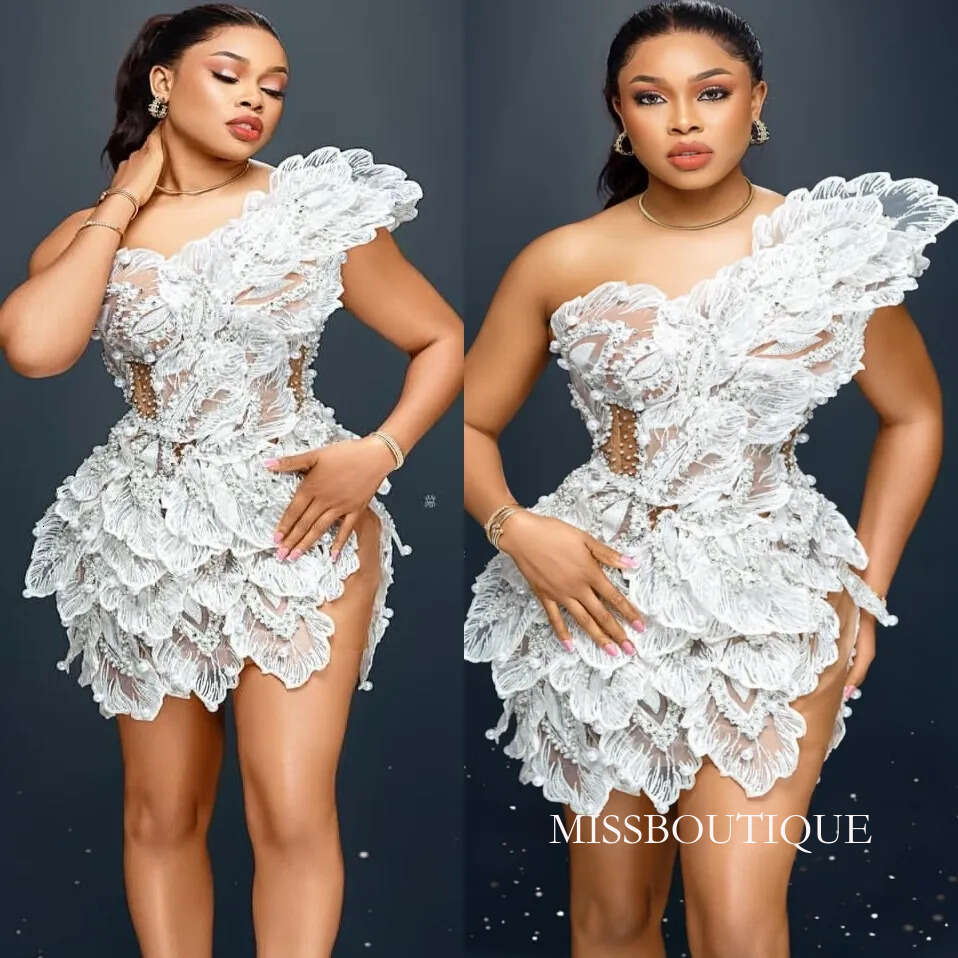 Ivory Illusion Cocktail Dresses Prom Evening Floral Lace Beaded Pearls Mini Short Party Graduation Homecoming Birthday Holiday Club Gowns Dress D0306