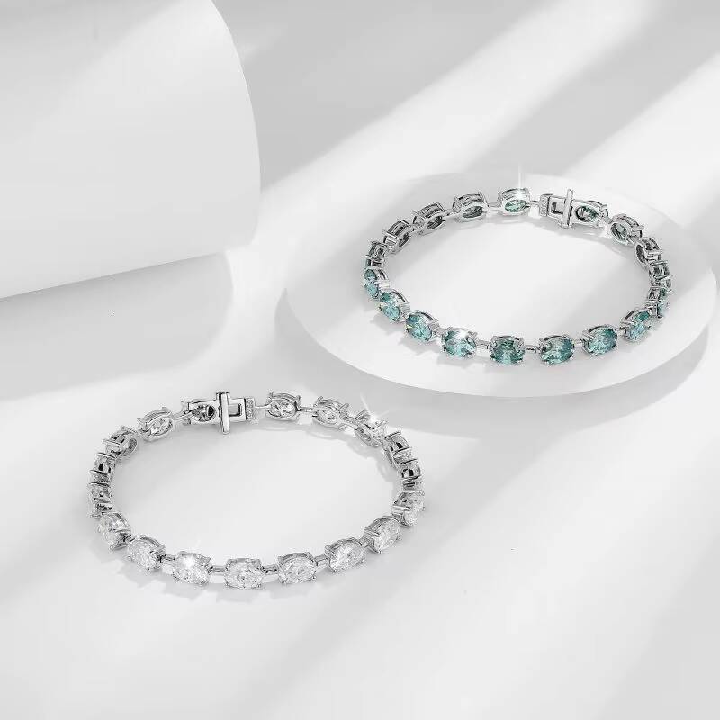 De 1ct Oval Cut 925 Silver Full Moissanite Bracelets Turquoise Moissanite Tennis Bracelets Oval Blue-green Moissanite Bracelets