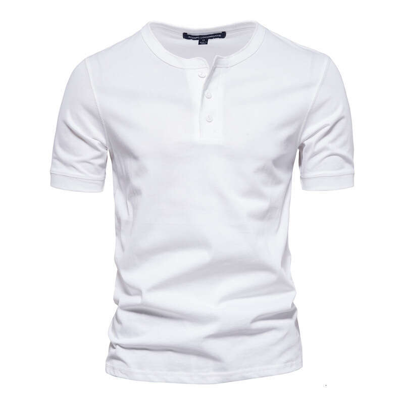 Amazon cross-border men's clothing T-shirt, Henley shirt, European and American slim-fit buttoned round-neck solid color casual sports short-slee
