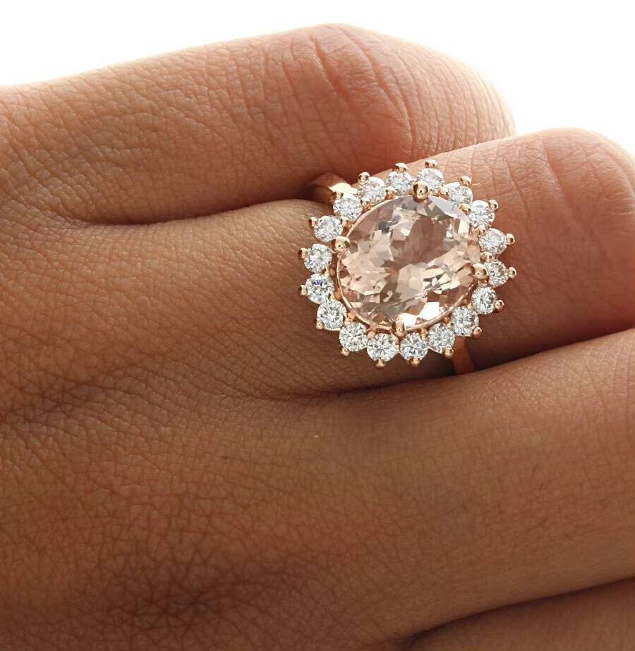 Porganite Antique Square Morganite Neil Mane Ring Rhodium Plated Durable for Wedding and Party Kay Jewelry