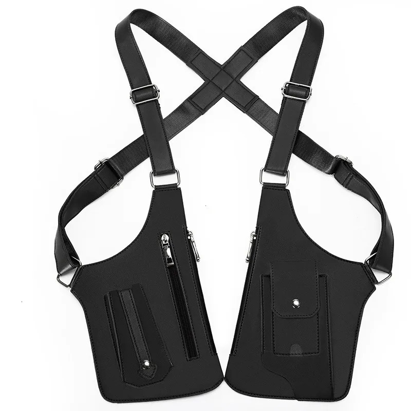 Mens Tactical Vest Bag High Quality PU Leather Man Chest Bag Phone Pouch Vintage Underarm Back Pack Bags 260305