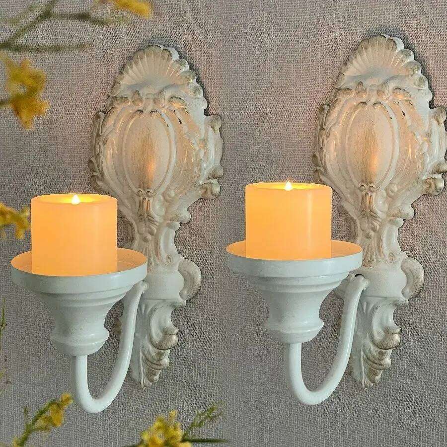 2pcs American Wall-mounted Wrought Iron Candle Holder Rural Pastoral Home Wall Wedding Decoration XJ260305