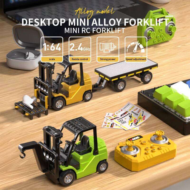 1/64 Desktop Mini Alloy 2.4G Remote Rc Forklift Crane 2in1 Tow Plate Engineering Machine Support APP Control C260305