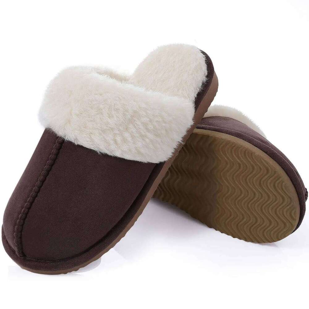 Litfun Winter Fuzzy Women's Memory Foam House Shoes Plush Lining Indoor Slides Outdoor Non-slip Furry Cotton Slippers