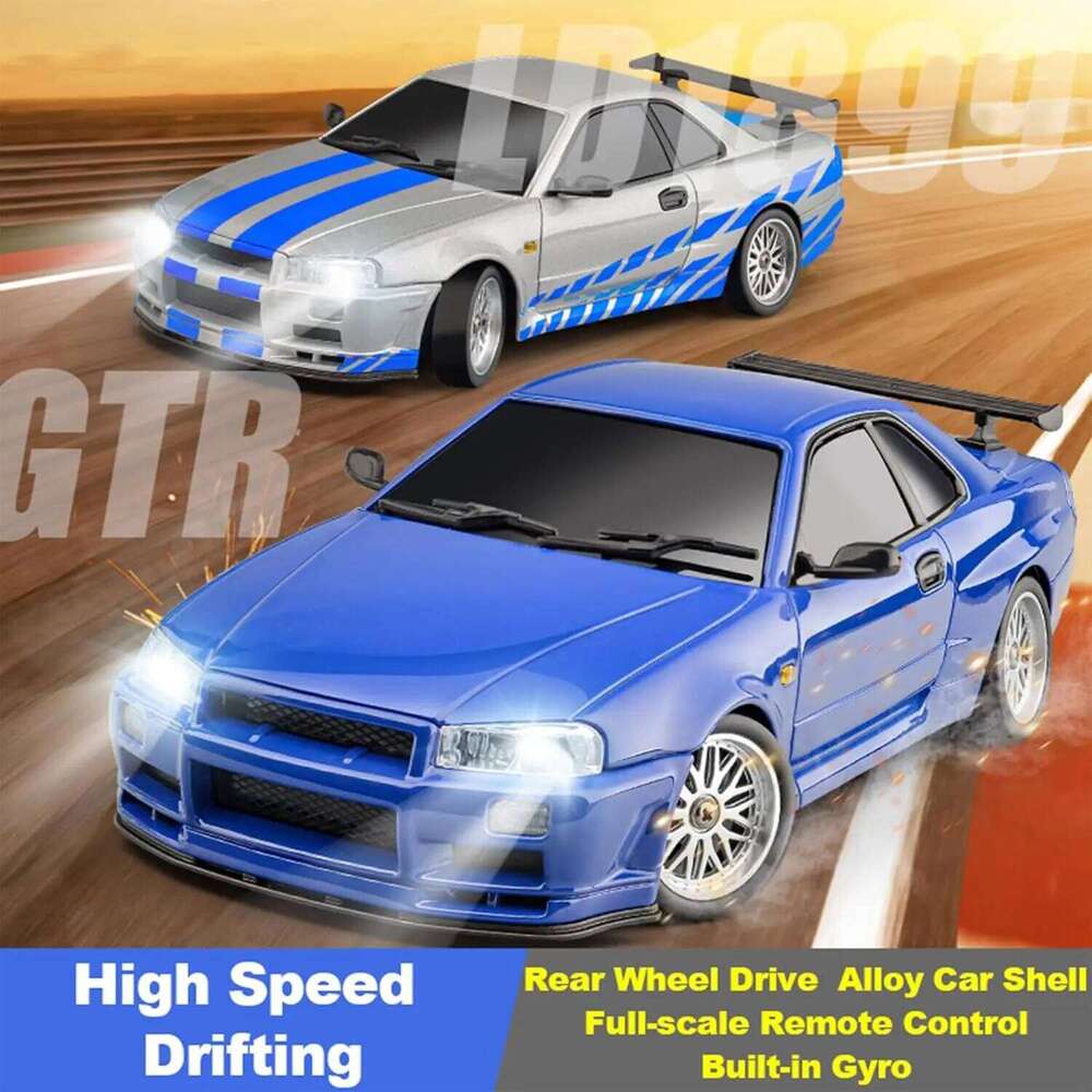 LDRC 1899 1/18 RC Drift LD1899 GTR Mode R34 2.4GHz RWD with Gyroscope on-Road Alloy Body Shell Racing Car for Boys Gifts C260305