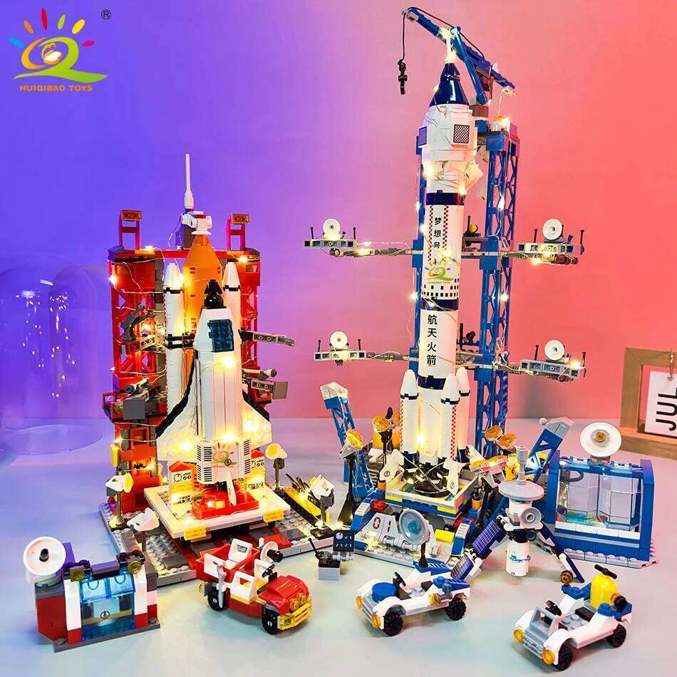 HUIQIBAO Aviation Spaceport Model Space Shuttle Rocket Launch Center Construction Building Blocks MOC Spaceship Kids Bricks Toy Z260306