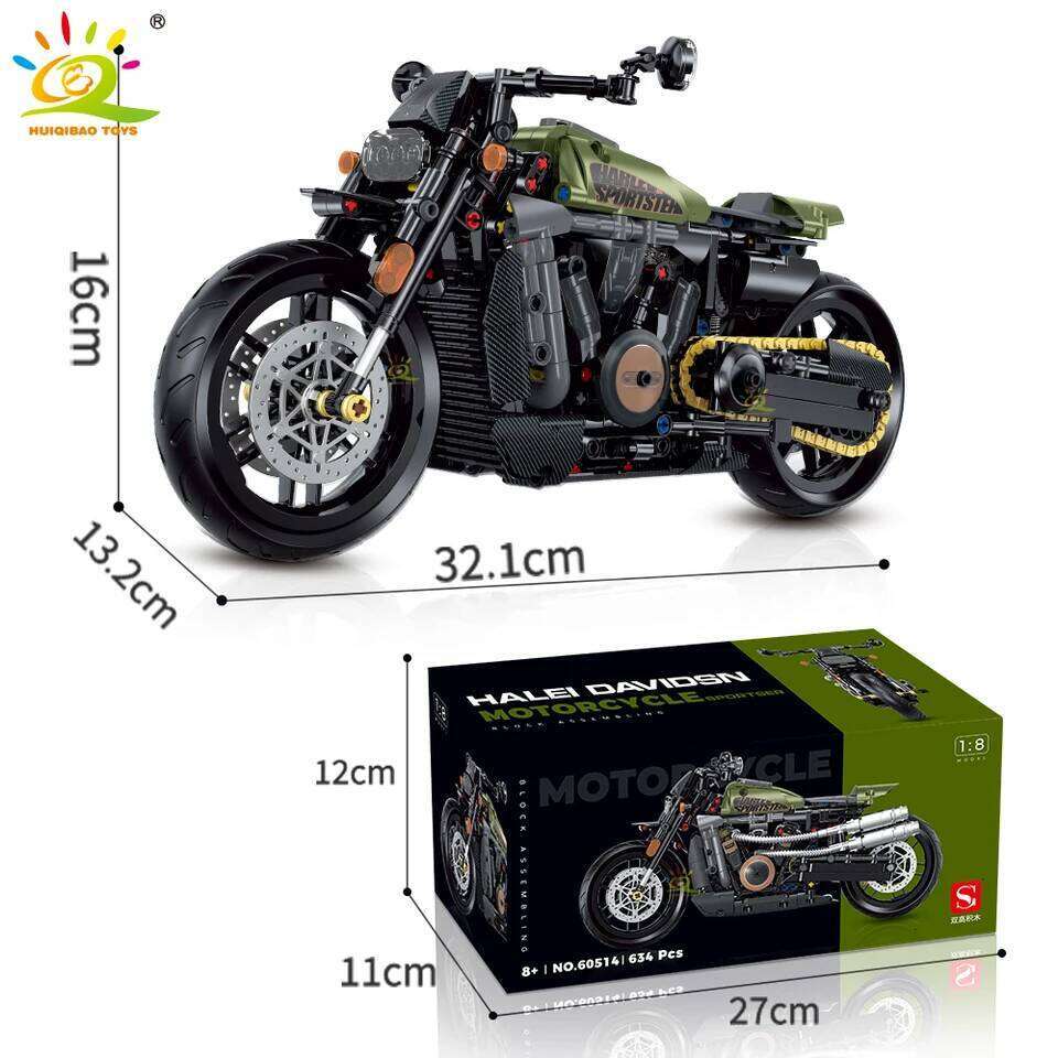 HUIQIBAO 1:8 Classic Motorbike Building Blocks High-tech Model Moto City Racer Bricks Toy for Kid Boy Children Adult MOC Car Set Z260306