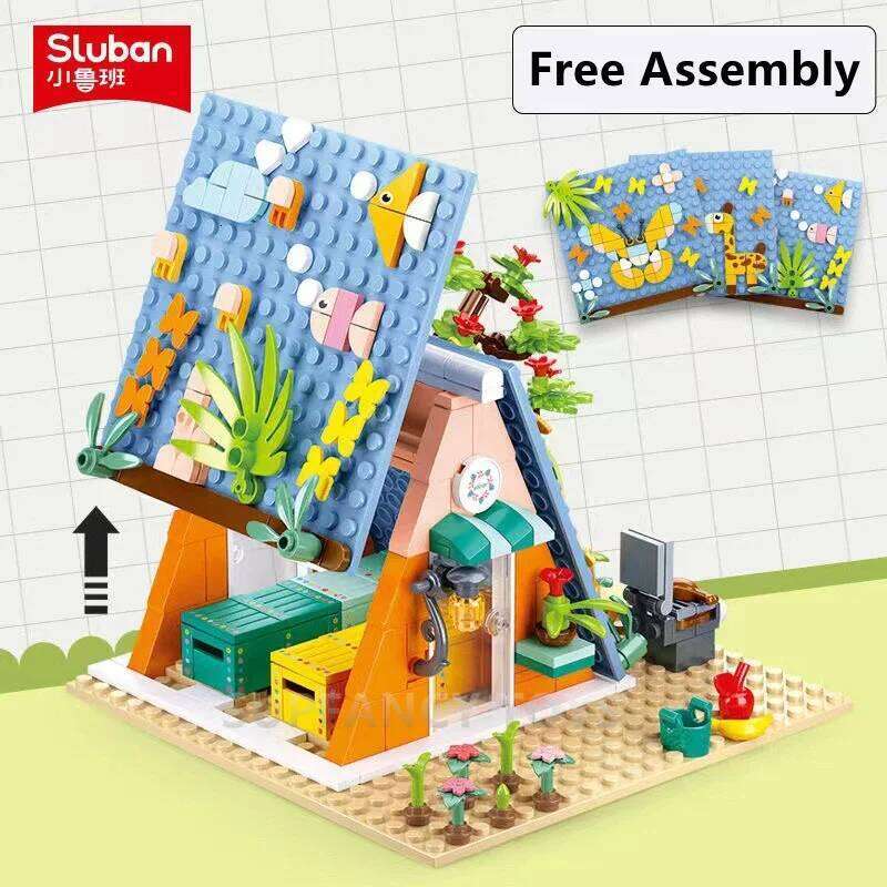 Sluban 341PCS Pink Dream DIY Building Blocks Set Educational Camp Cabin Creative Bricks Kit for Girls Gift Z260305