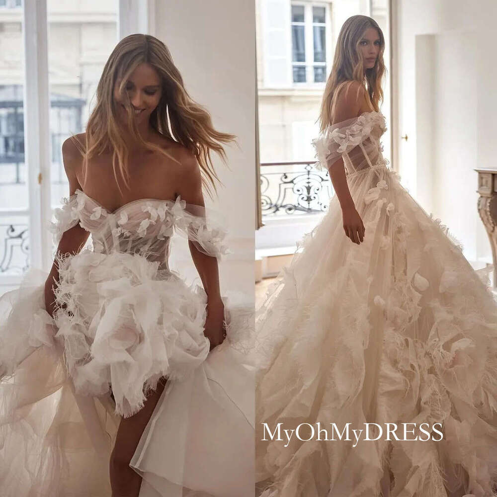 Fashion A Line Women Wedding Sweetheart Off Shoulder Backless Bridal Gowns Appliques Sweep Train Dress Custom Made Vestidos De Novia D0306