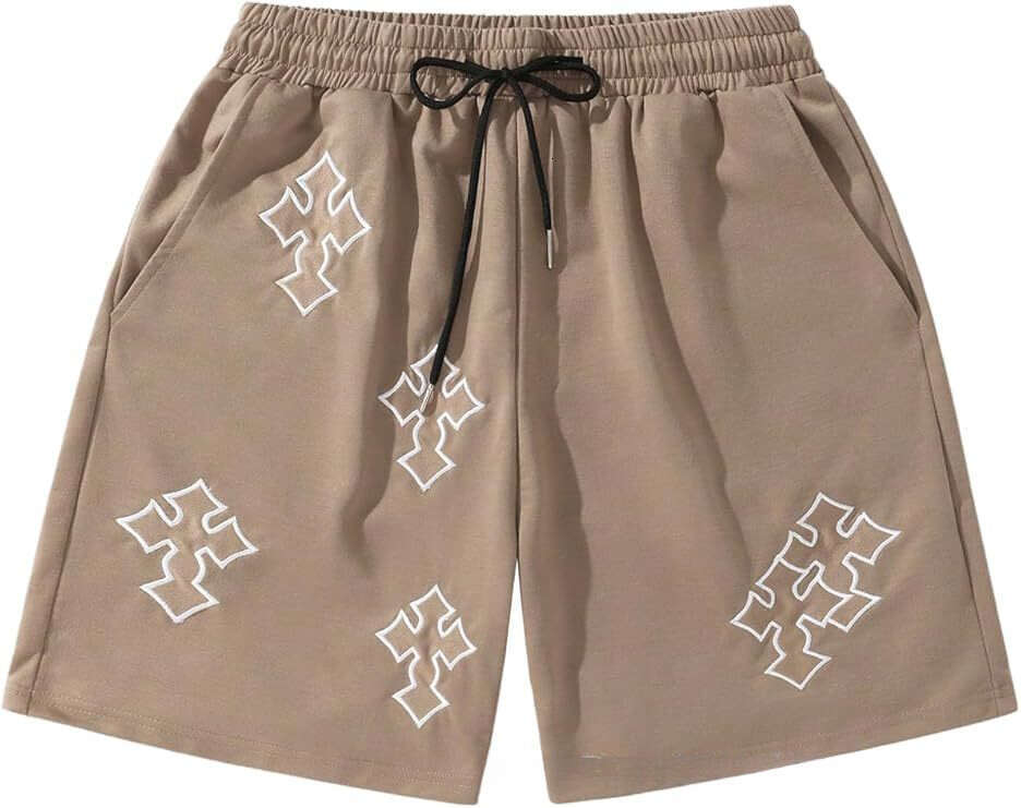 New trendy brand cross-print sports 3D printed, high street style, loose fit, unisex casual shorts, beach shorts for men