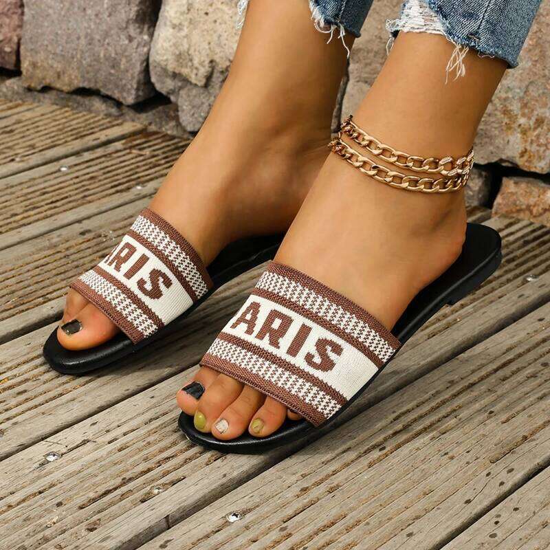 2025 Summer New Women's Fashion Classic Simple Flat Sandals with Alphabet Design for Casual Cooling