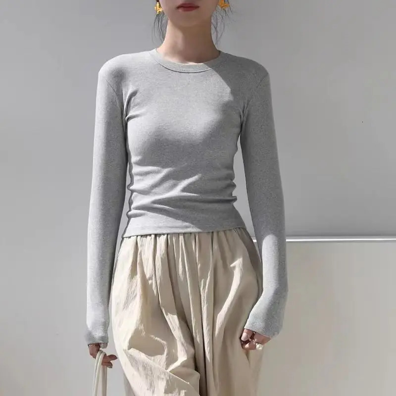 Cotton Autumn Sexy 2025 Womens T Shirt O Crew Neck Skinny Slim Basic Solid Long Sleeve Polo TShirt Casual Top Tee for Women 260228