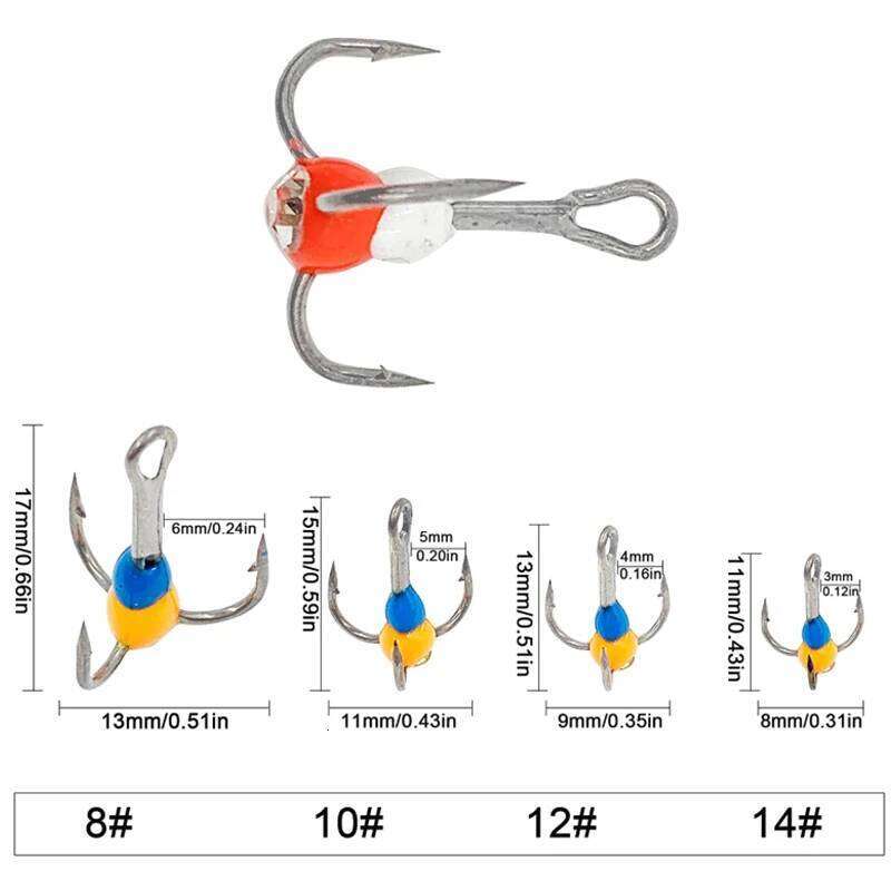 5PCS/10PCS Ice Fishing Treble Hook High Tackle Tool Carbon Steel Sinking Bait Winter Lures S260305