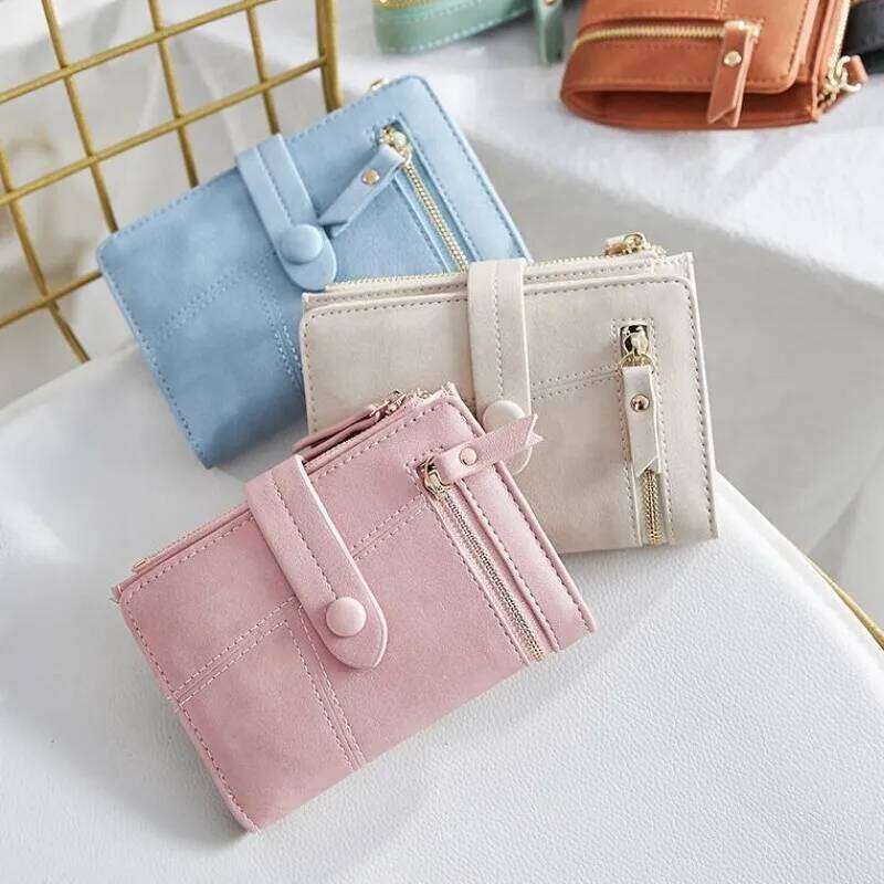 Women Short Wallet PU Leather Girls Folded Card Holder Small Money Bags Zipper Coin Purse Ladies Cute Multifunctional Clutch Bag C260304