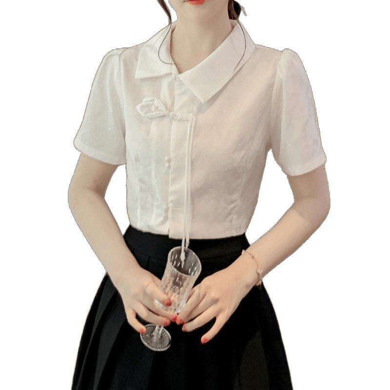 Short Sleeve Shirts Womens Tulle Balloon Sleeve Loose Top Summer Beach Artistic Trend Girlish Feminine Youthful Vacation Travel