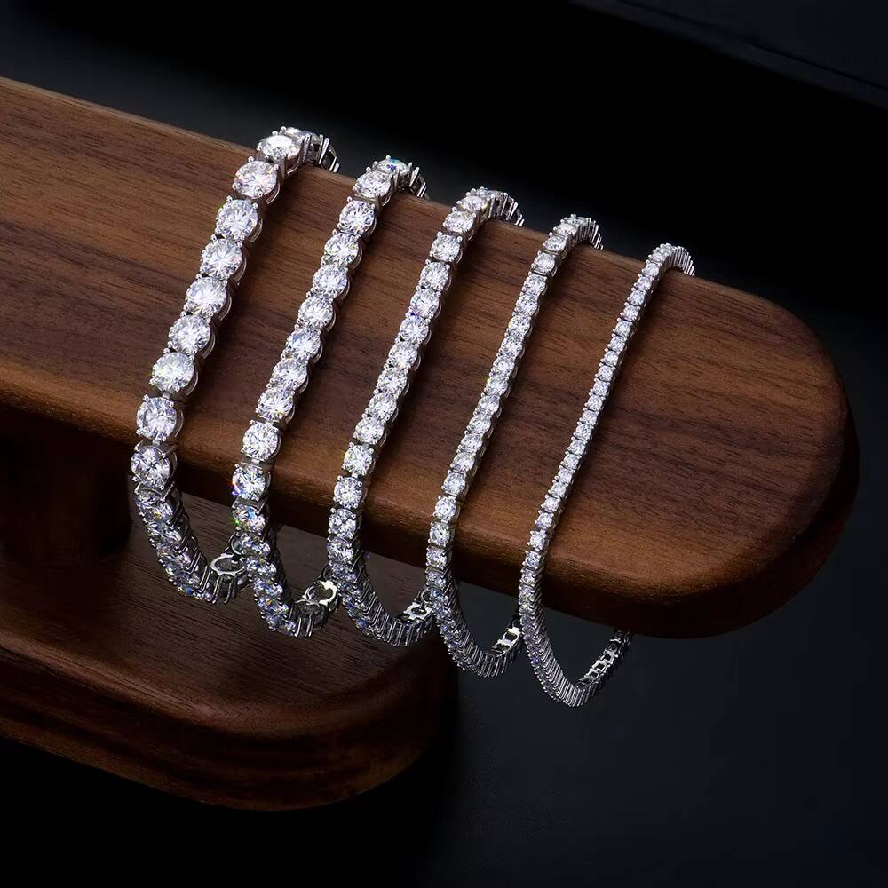 2mm-6mm VVS Lab Grown Moissanite Hip Hop Chain Link Tennis Bracelet 925 Sterling Silver Gold Plated Unisex Jewelry