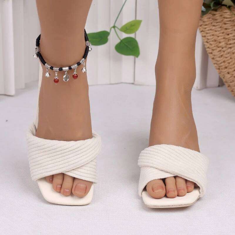 2025 New Summer Women's Square toed High Heel Outdoor Comfortable Temperament Sandals