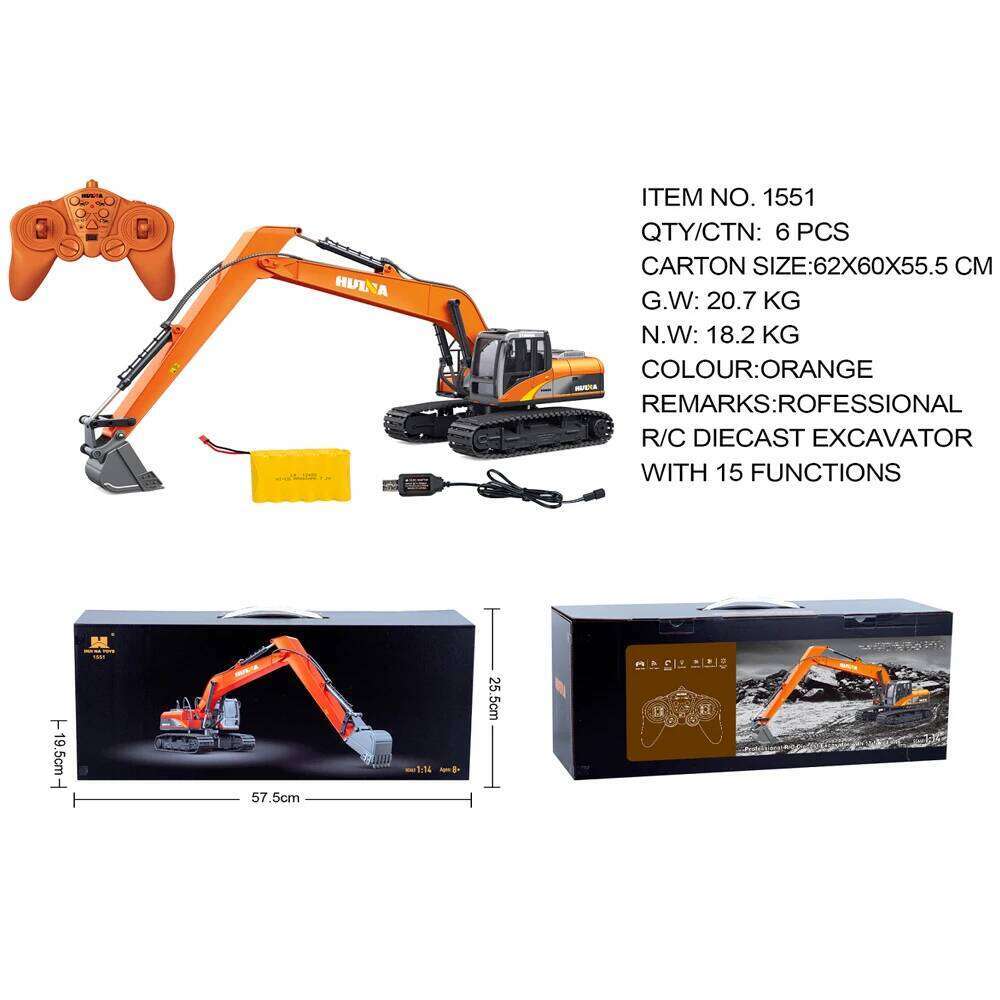 HUINA 1551 1:14 15-Channel Semi-Alloy Long-Arm Remote Control Excavator Boy Toy C260305