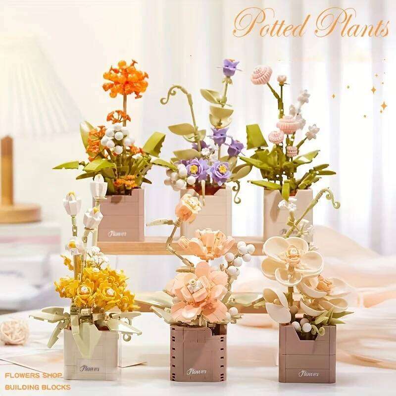 Creative assembling bouquets of eternal flowers building block ornaments give holiday gifts to relatives and friends Z260306