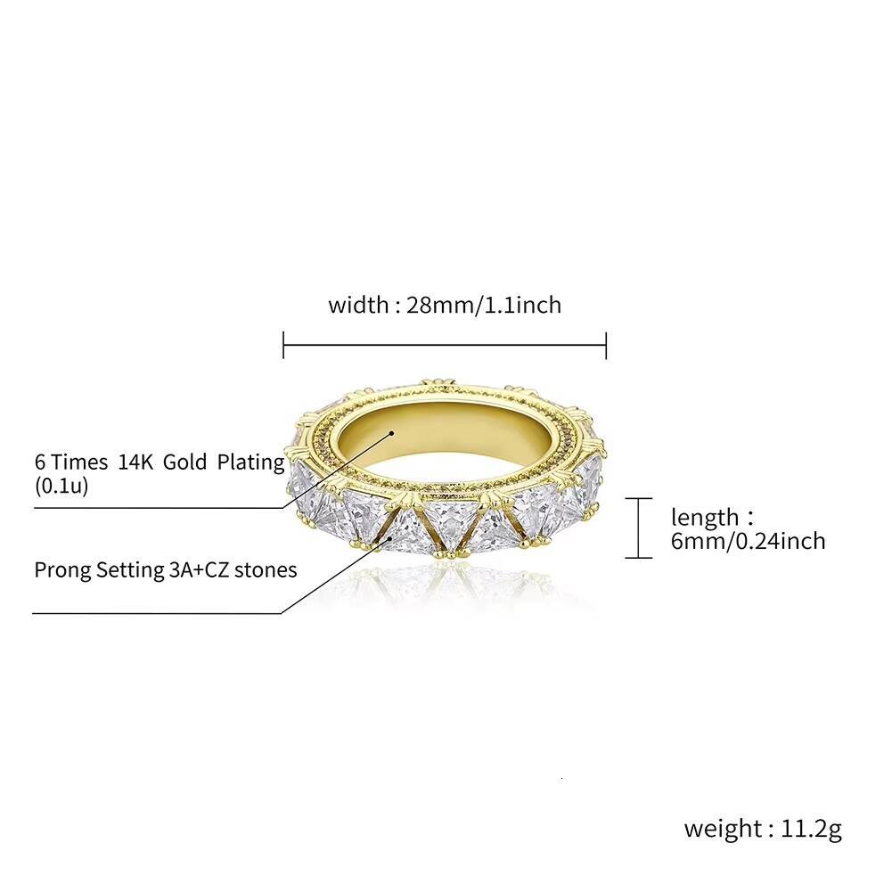 Fashion Jewelry Urban Men Women Hip Hop Brass Gold Rhodium Plated Iced Triangle Zircon Couple Ring Round Cut Wedding Rings