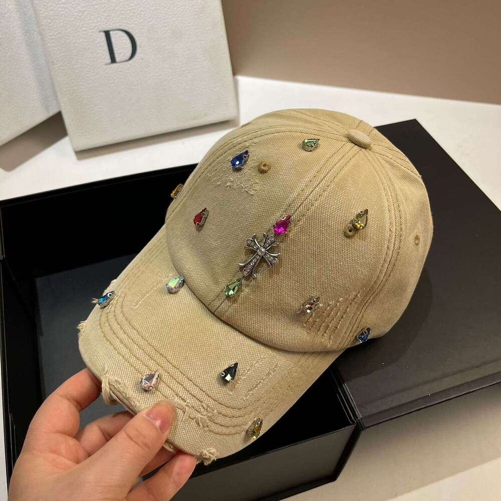 Distressed Multicolor Rhinestone Cross Baseball Cap Women Gothic Hat for Daily Commute & Streetwear