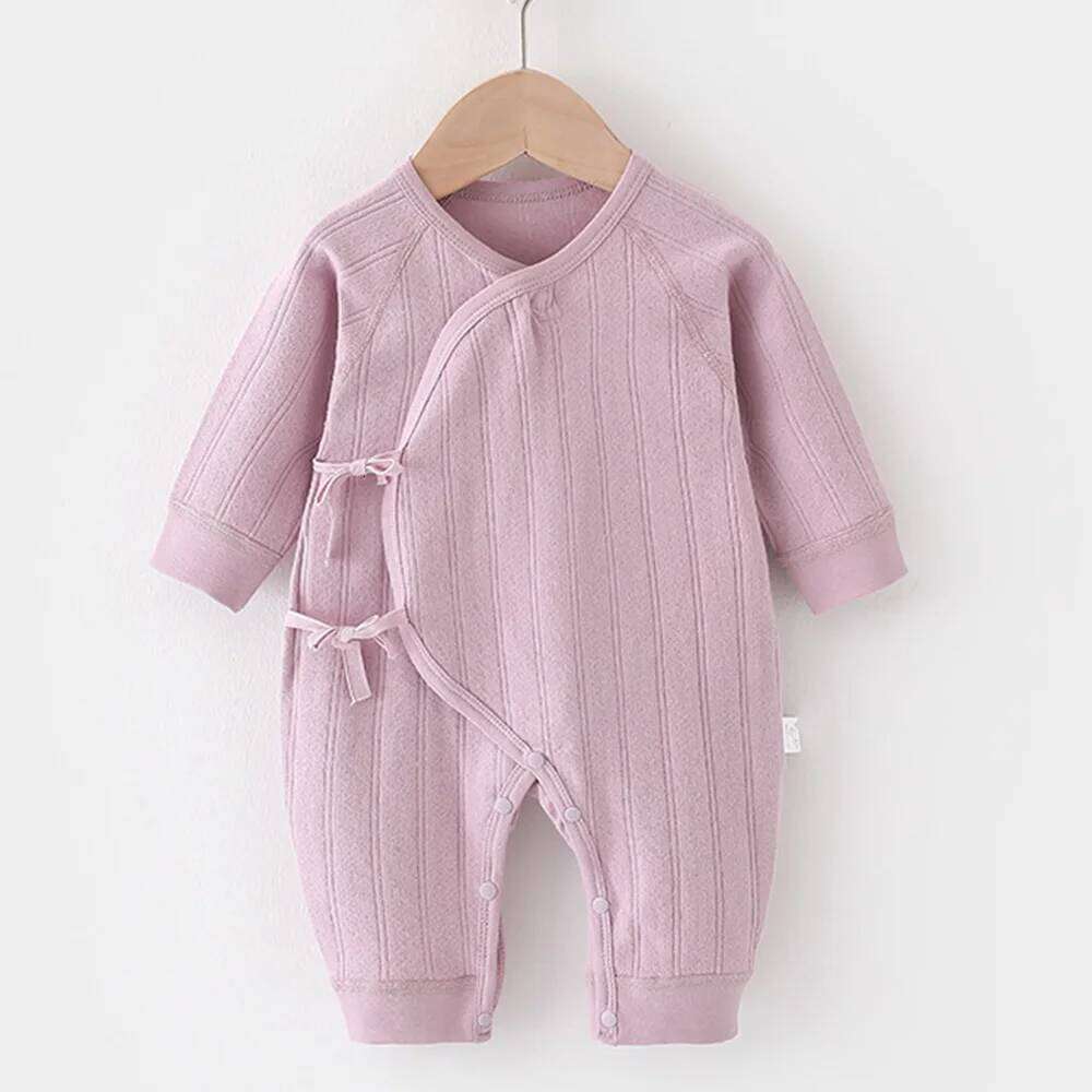 Newborn Onesie Cotton Solid Color Spring Autumn Winter Unisex Long Sleeve Baby Boy Girl Rompers 0-3 Months Hospital Clothes Z260306