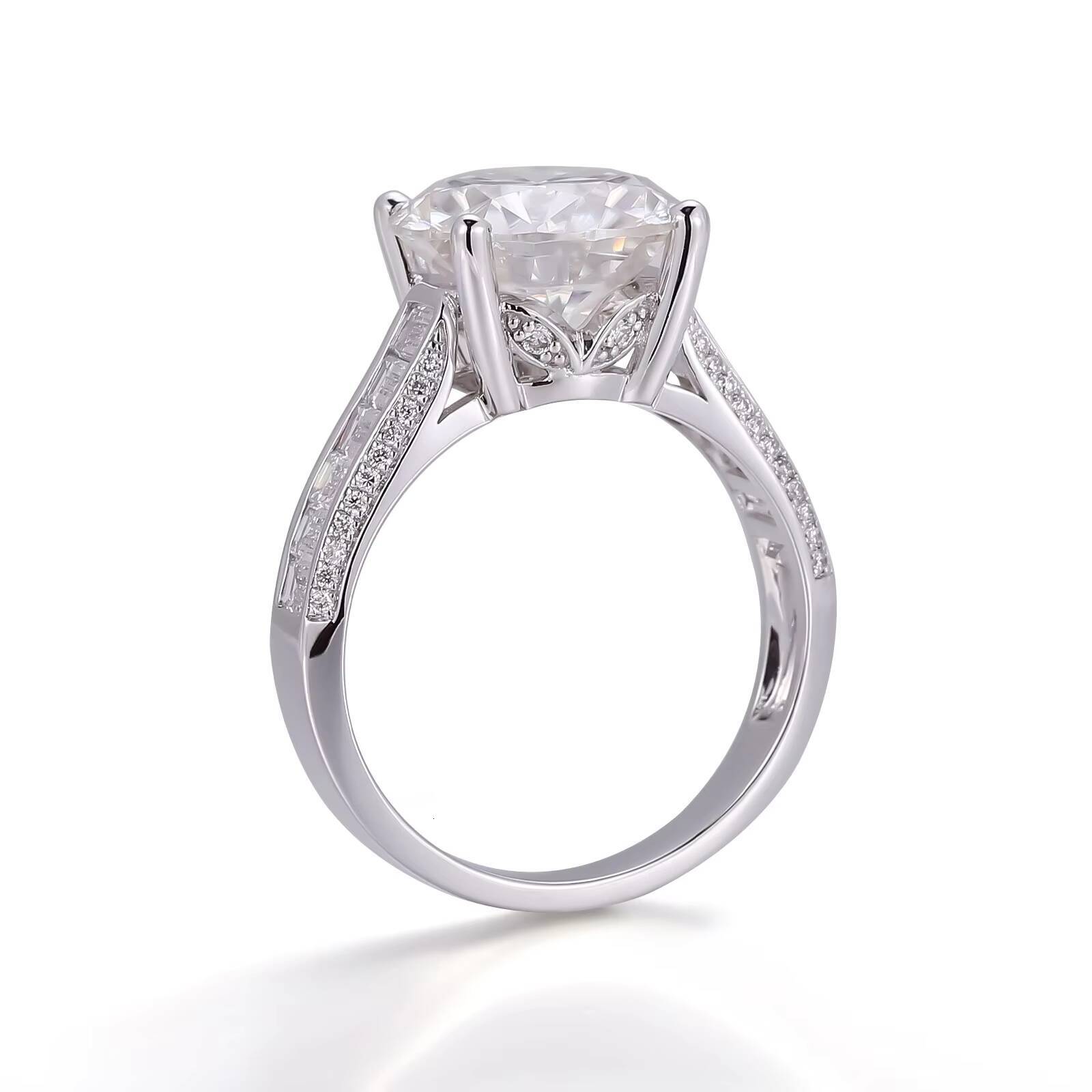 Center Stone 5 Carats Moissanite Ring 18k White Gold Setting 11mm Round Moissanite With Side Stone Lab Diamond Engagement Ring