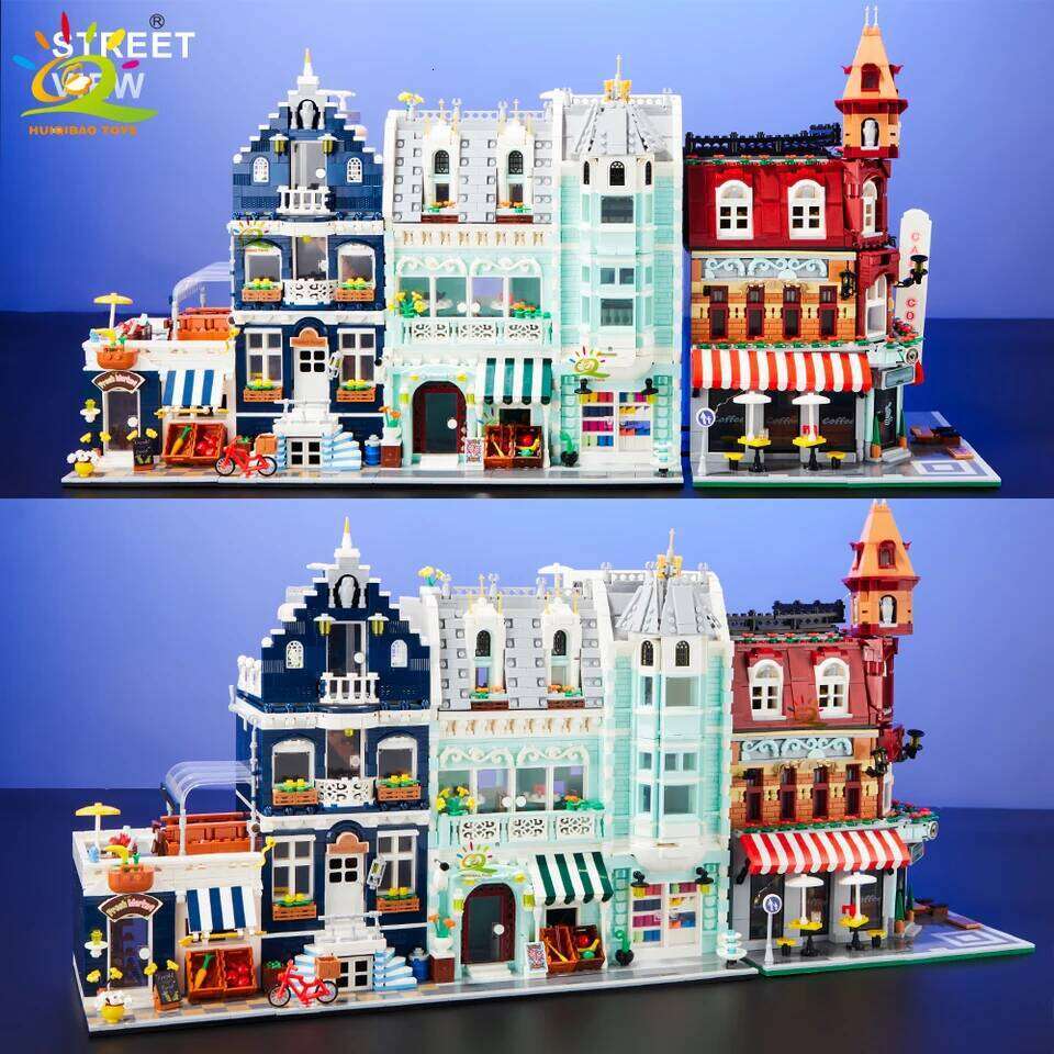 HUIQIBAO Toys MOC City Corner Coffee Shop Architecture Style Street View Micro Building Blocks for Children Construction Bricks Z260305
