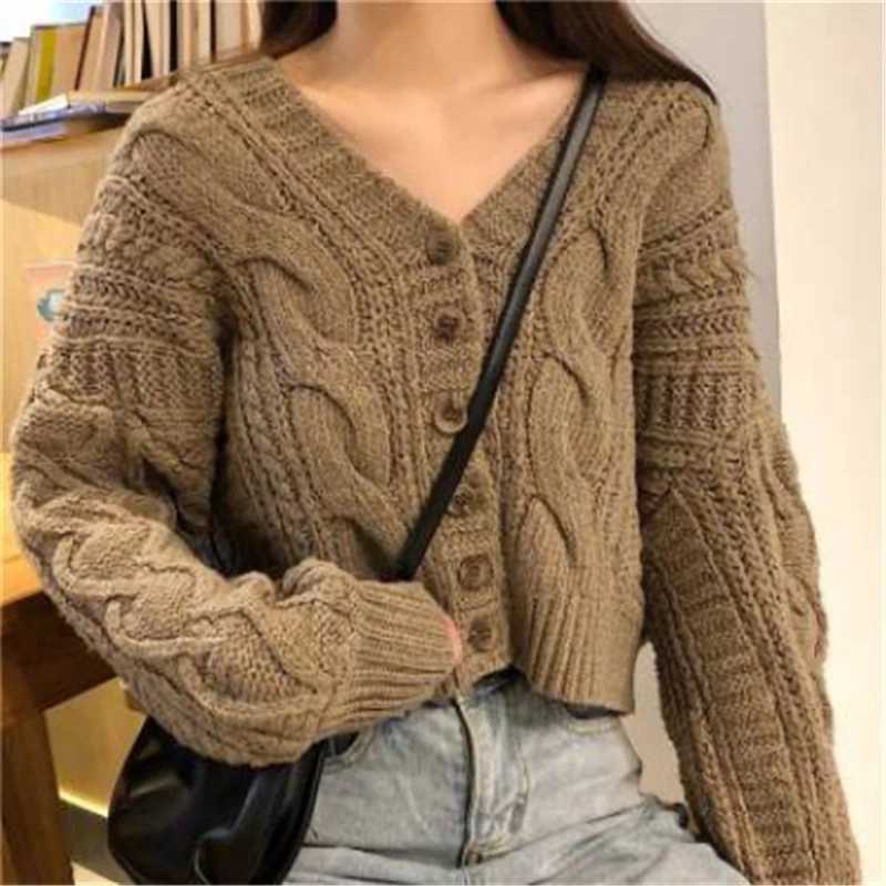 New Chic Autumn Winter Vintage Button Womens Casual Cozy Clothing V-neck Long Sleeve Sweater Loose Cardigan Knitwear M260306