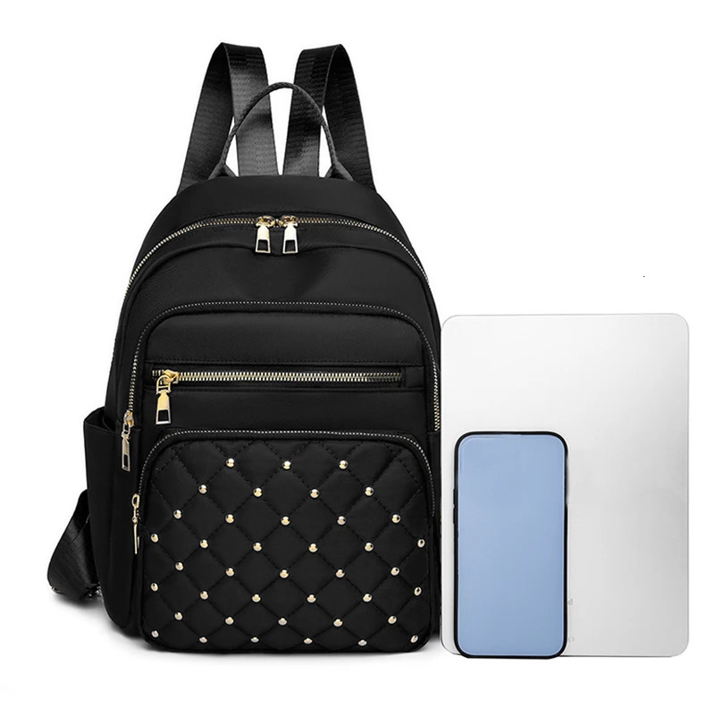 Diamond check embroidered thread riveted backpack womens fashion travel bag casual all-match womens backpack260228
