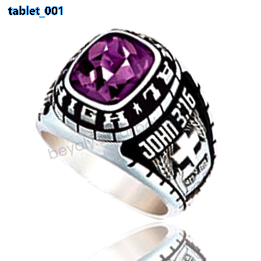 Black Painting Chunky Signet Mens Rings with Amethyst