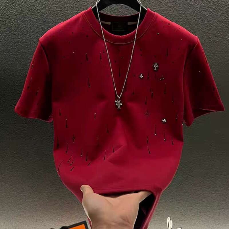 European and American Style Handsome Short Top Heavy Craft Light Luxury Clothing Meteor Hot Stamping T-Shirt Men's Round Neck Half Sleeve Tee