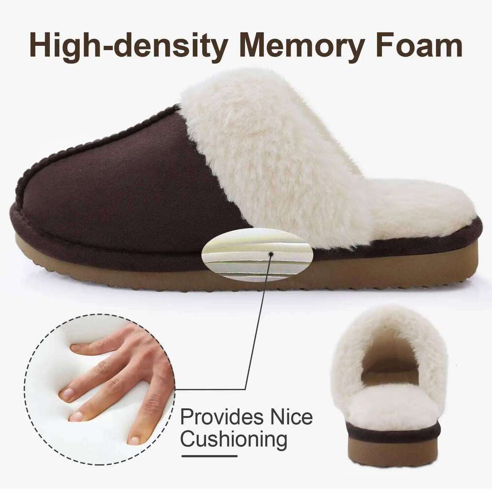 Litfun Winter Fuzzy Women's Memory Foam House Shoes Plush Lining Indoor Slides Outdoor Non-slip Furry Cotton Slippers