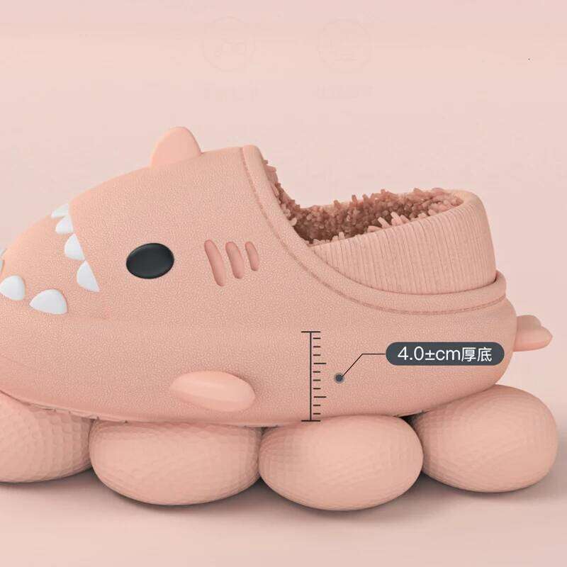 Litfun Winter Lining Cartoon Shark For Women Men Cotton Slides Waterproof Platform Plush Cozy Warm Men's Slippers