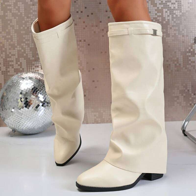New women's soft soled, anti slip wear-resistant fashion boots with pointed buckle design for autumn and winter of 2025