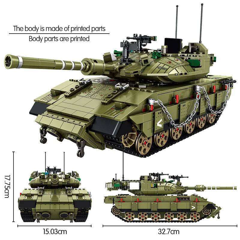 WW2 Military Merkava MK4 Main Battle Tank Series Building Blocks Bricks Model MOC Army Weapon Soldier Sets Kids Toys Boys Gifts Z260306