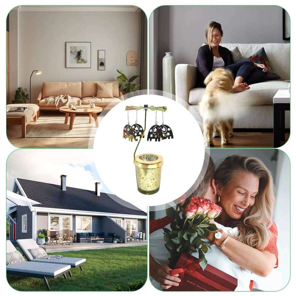 SpinningCandle Cat Carousel Spinner Rotating Tea Light Candle Holder for Table Centerpiece XJ260305