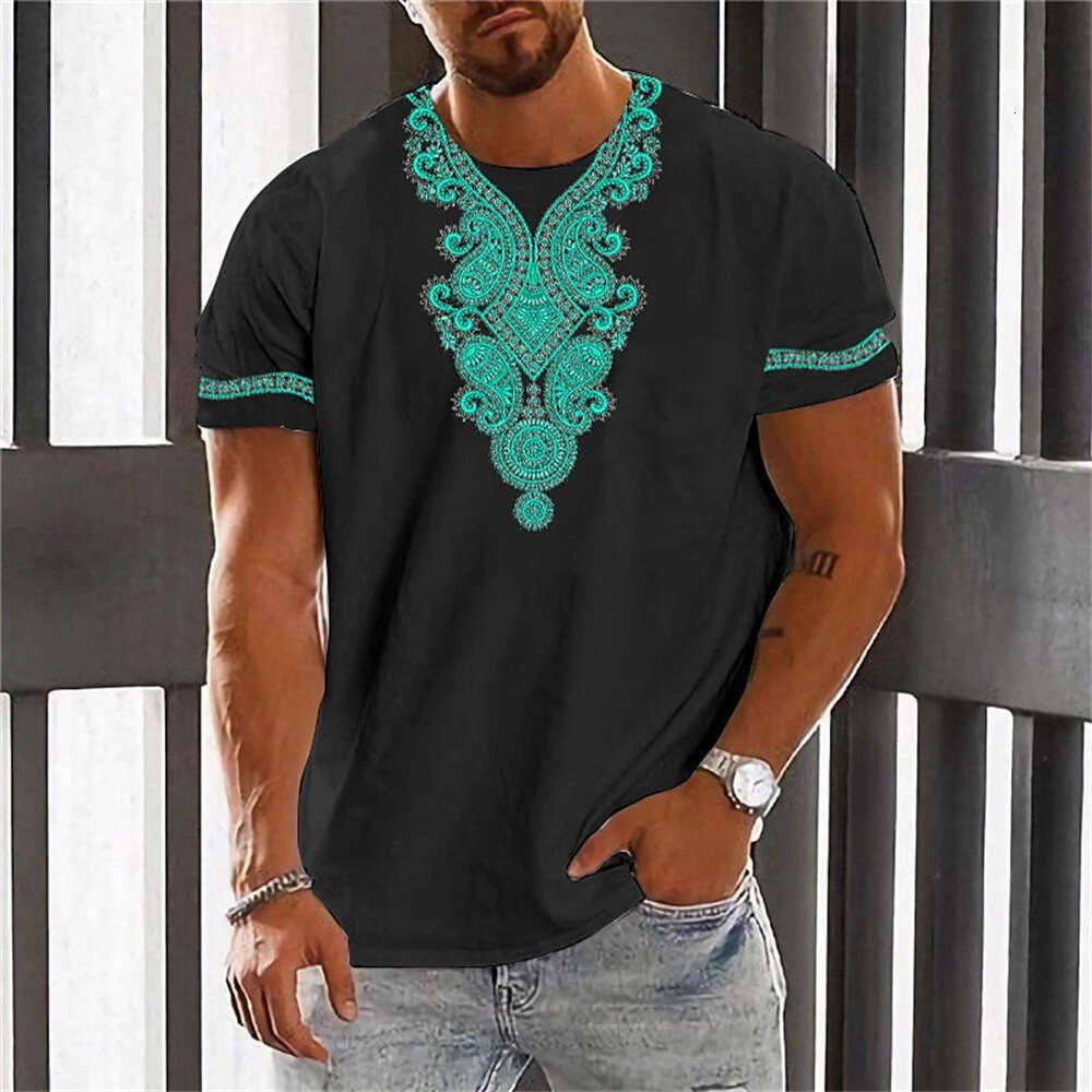 New European and American Cross-Border Trendy T-Shirt Export Ethnic Style Men's Loose Casual Short Sleeve Top