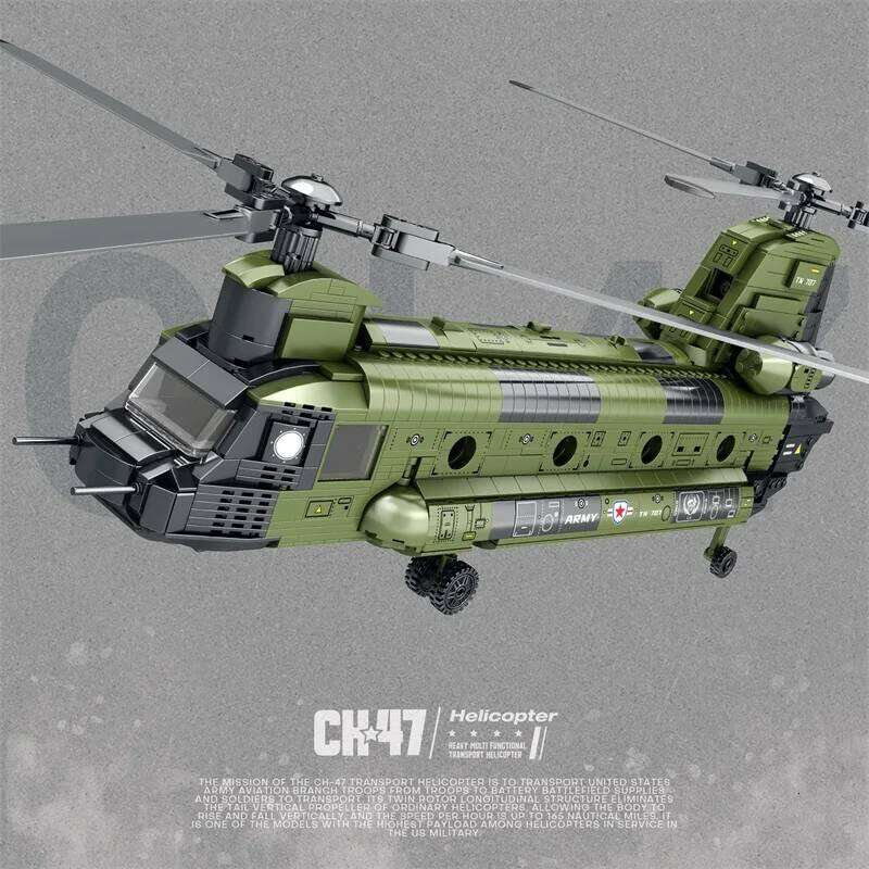1451PCS CH-47 Transport Plane Building Blocks Military Armed Helicopter Fighter Model Bricks Kids Toys Holiday Gifts Z260305
