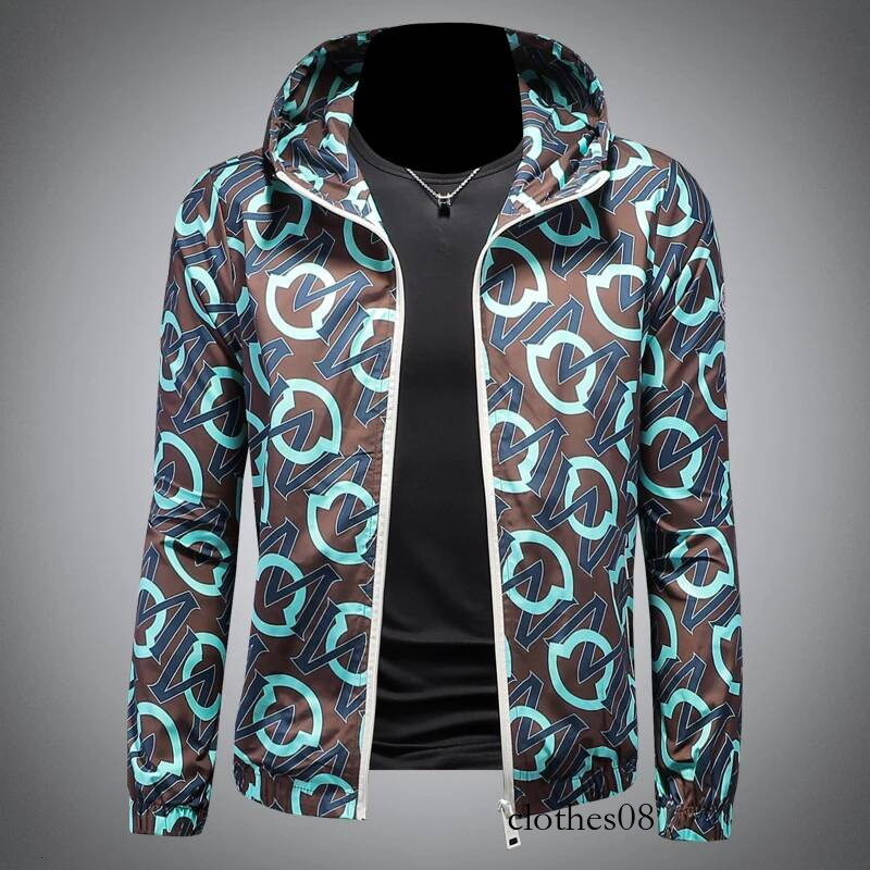 Trendy Men's Letter Jaet Top Thin Spring Autumn Casual Printed Hooded Faionable Outerwear Polyester Long Sve Zipper