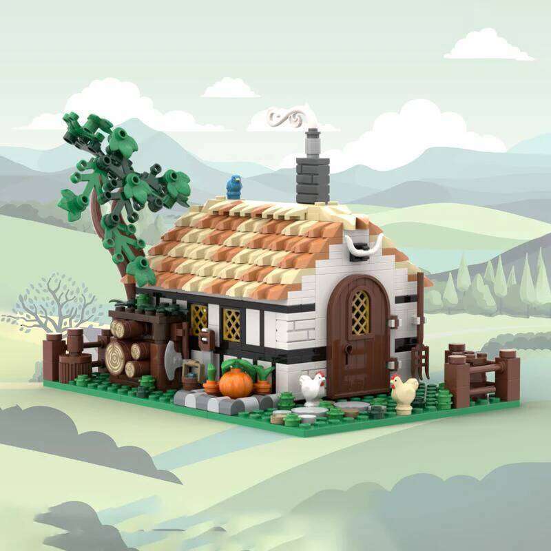 MOC medieval castle street scene model building brick farmhouse modular technology gift assembly children's holiday toy Z260305
