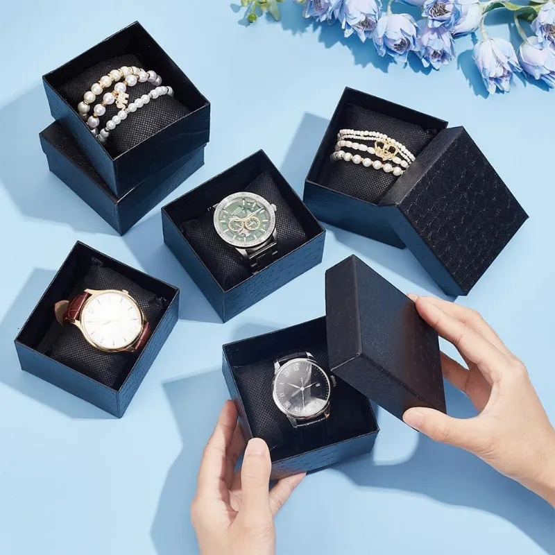 10 Pcs Paper Gift Boxes 3321209 Inch Square Watch Box Kraft Jewelry Gift Box with Pillow Cardboard Bracelet Storage Box 260304