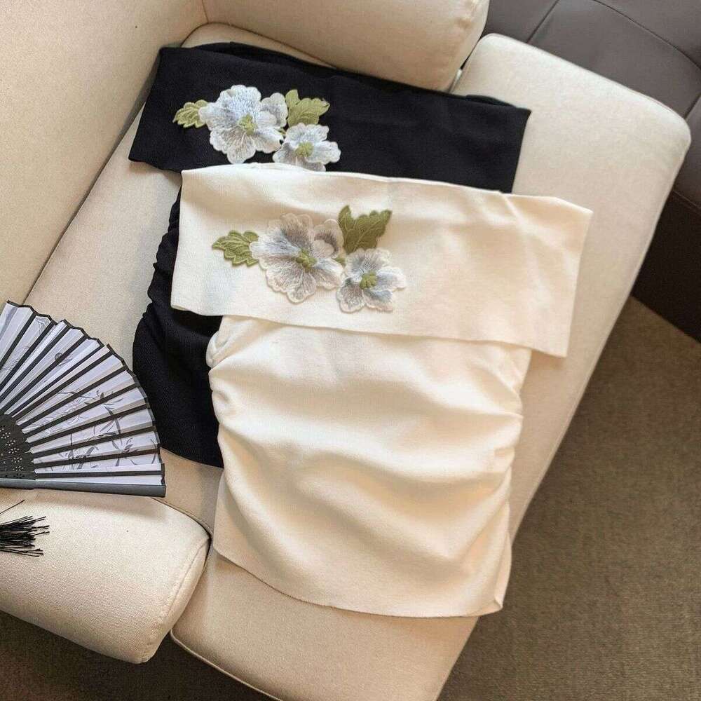 New Chinese-Style Embroidered Tube Top Women's Summer Outerwear Off-Shoulder Camisole Sleeveless Short T-Shirt