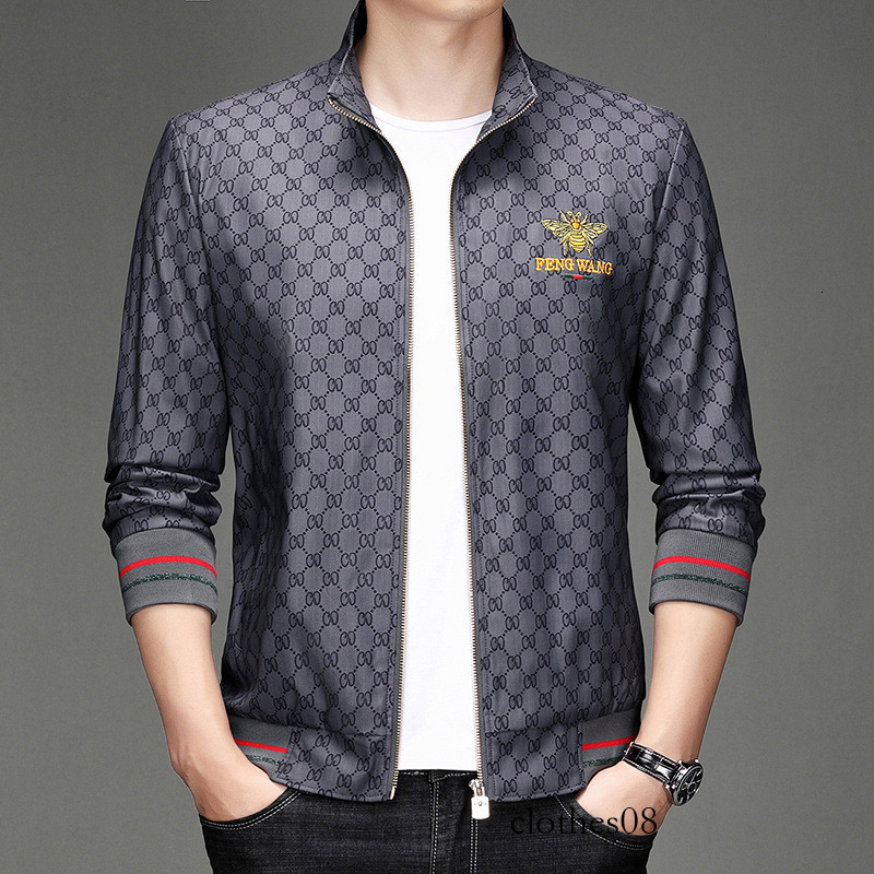 European style trendy men's with bee embroidery, youth baseball collar embroidered oversized jacket