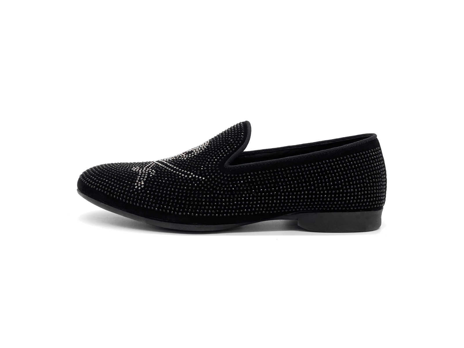 Men's Bling Rhinestone Skull Pattern Loafers Luxury Slip-On Smoking Slippers Black Velvet Sparkly Party Wedding Prom Dress Shoes