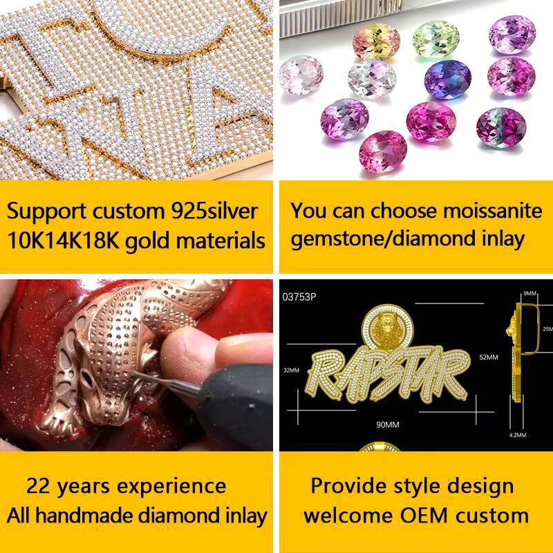 Custom Pendant Manufacturer Pendant and Chain 925sliver Plated Gold Moissanite Diamond Pendant Oval Shape for Man Hip Hopjewelry